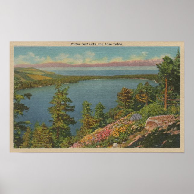 Poster Lac Tahoe, CA - Lac Leaf et lac Tahoe (Devant)