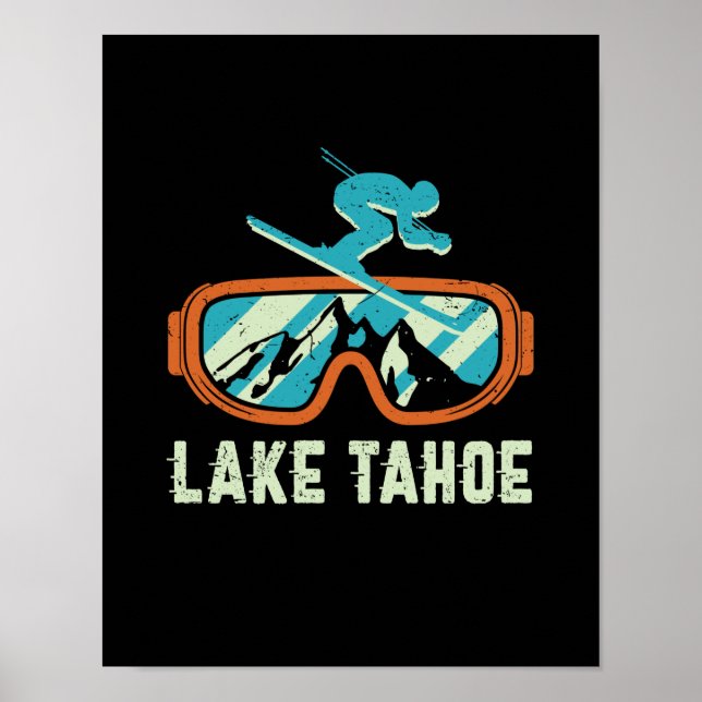 Poster Lac Tahoe California Retro Ski Snowboard (Devant)