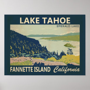 Poster Lac Tahoe Fannette Island Californie Vintage