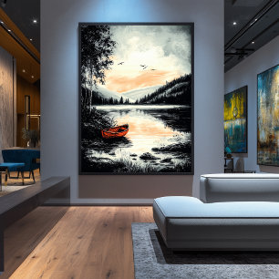 Poster Lac Tranquil vintage - Sérénité Nature Escape