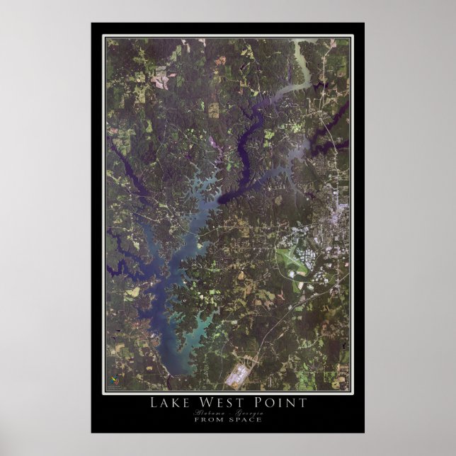 Poster Lac West Point Alabama - Géorgie Carte satellite (Devant)