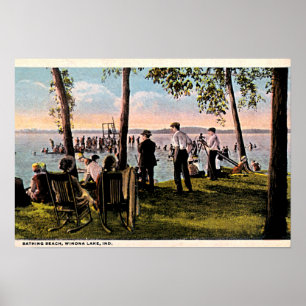 Poster Lac Winona, Indiana Beach Baignade