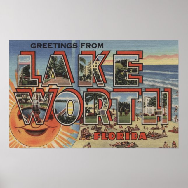 Poster Lac Worth, Floride - Scènes de grandes lettres (Devant)
