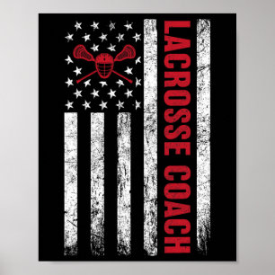 Poster Lacrosse Coach Américain Drapeau Lax Lover Lacross