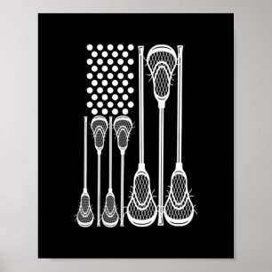 Poster Lacrosse Drapeau Américain Croix Bâtons de Lacross