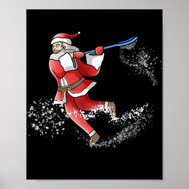 Poster Lacrosse Père Noël Cool de Noël Lax Sport laide X- (Devant)