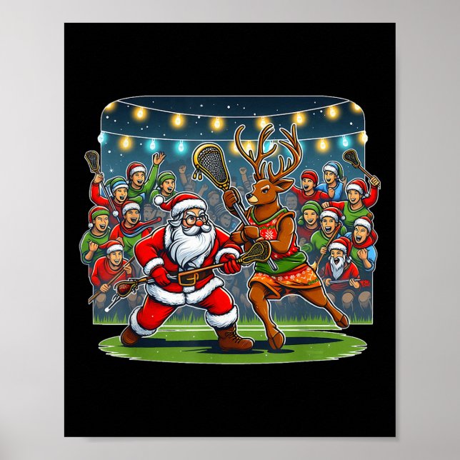 Poster Lacrosse Player Christmas Santa Reindeer Playing L (Devant)