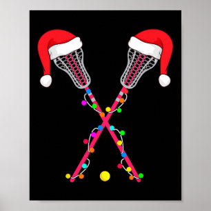 Poster Lacrosse Santa Hat Christmas Lights Funny Sport Xm