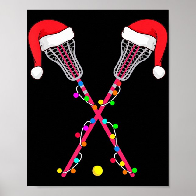 Poster Lacrosse Santa Hat Noël Lumières Amusants Sport No (Devant)