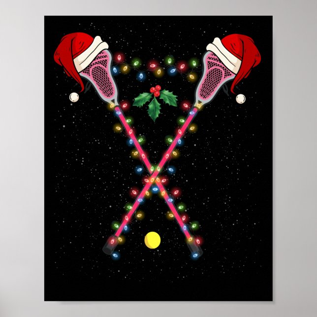 Poster Lacrosse Santa Hat Noël Lumières Sport (Devant)