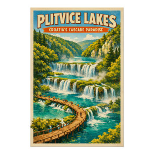Poster Lacs de Plitvice, Croatie, dans un classique voyag