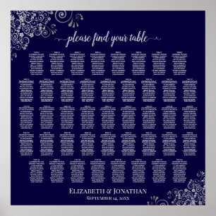 Poster Lacy Navy Blue & Silver 43 Table Seating Chart