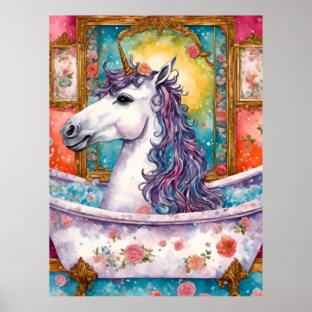 Poster L'adorable licorne dans le bain (Devant)