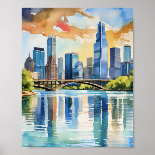 Poster Lady Bird Lake Austin Texas Aquarelle