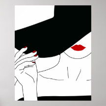 Lady En Casquette Noir Avec Rouge Lin Line Art