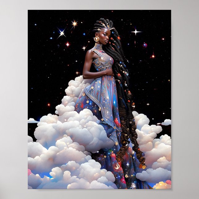 Poster Lady In Clouds Art Africain Américain (Devant)