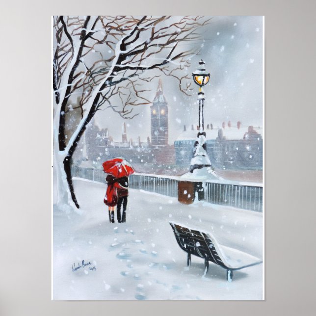 Poster Lady in Red couple romantique enneigé Londres (Devant)