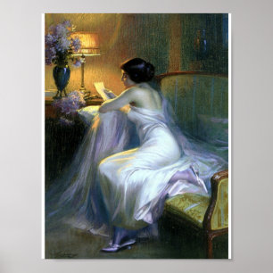 Poster Lady lit une lettre art antique