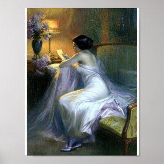 Poster Lady lit une lettre art antique