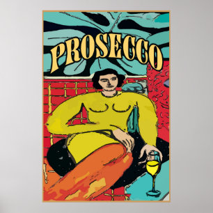 Poster Lady Matisse avec Prosecco Wine