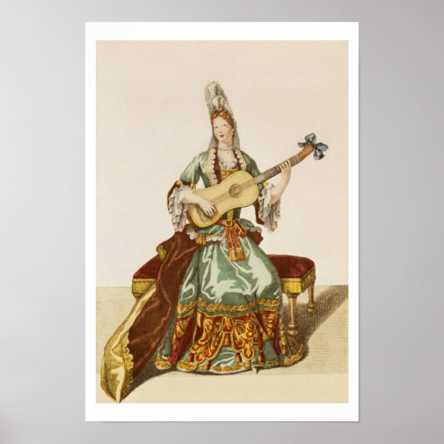 Poster Lady of Quality Jouant de la Guitare, assiette de  (Devant)