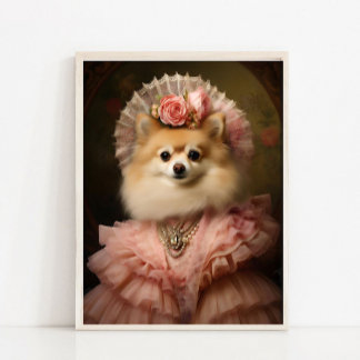 Poster Lady Pomeranian Portrait, Victorian Animal Portrai