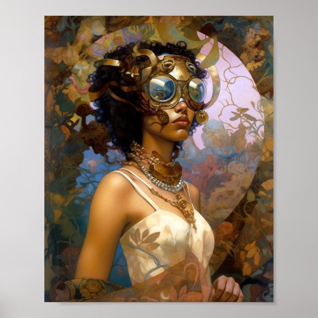 Poster Lady Portant des lunettes Imaginaire noir Sci-Fi (Devant)