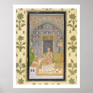 Poster Lady seated in a Pavilion with attendants, from th