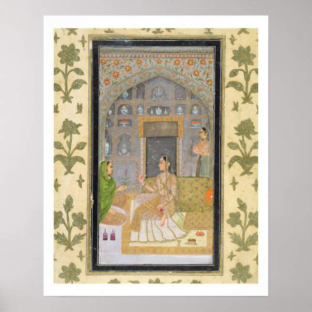 Poster Lady seated in a Pavilion with attendants, from th (Devant)