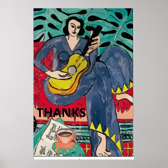 Poster Lady with Guitar & Coffee Cup, ajouter du texte (Devant)