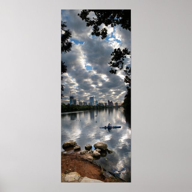Poster Ladybird Lake Kayak - Skyline - Austin Texas (Devant)