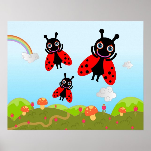 Poster Ladybug et champignons (Devant)