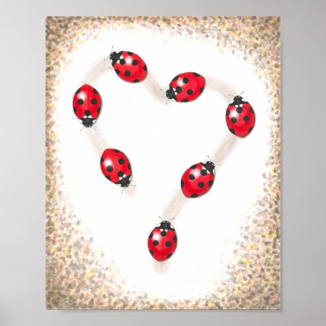 Poster Ladybug Heart Fine Art Print (Devant)