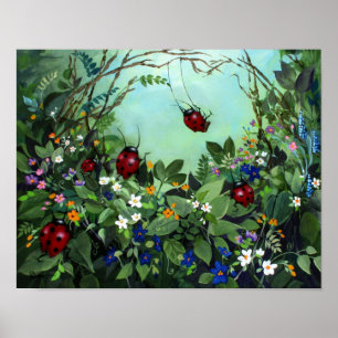 Poster Ladybugs At Play Borderless Print