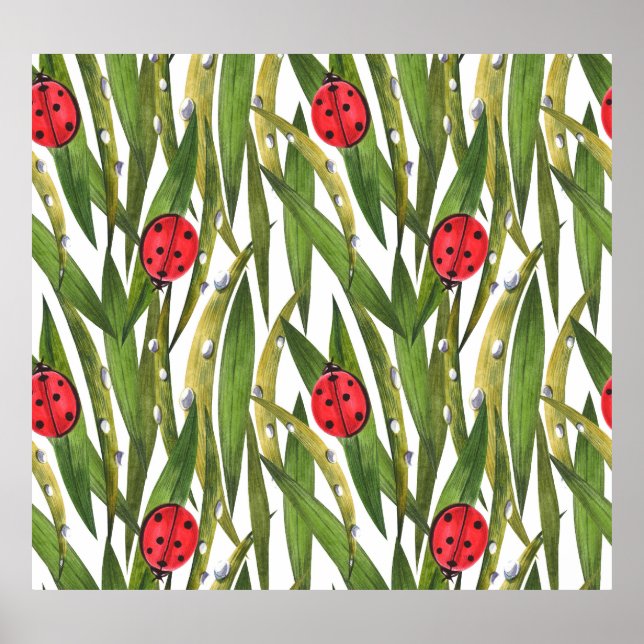 Poster Ladybugs : motif d'aquarelle arrière - plan margue (Devant)