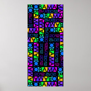 Poster L'affiche 2012, 14 x 32 colorée d'OBAMA s'avance