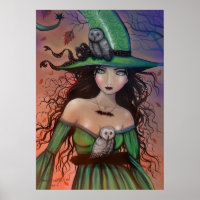 L'affiche d'Halloween de la Sorcière et les Hiboux