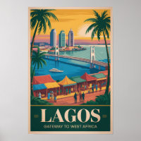 Lagos Nigeria Illustration Voyage Art Rétro