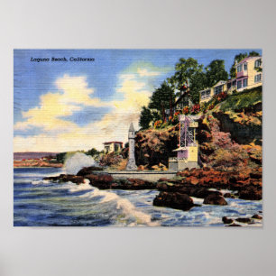 Poster Laguna Beach, Californie, Vue Vintage