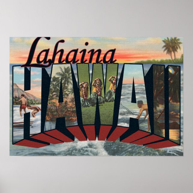 Poster Lahaina, Hawaii - Scènes de grandes lettres (Devant)