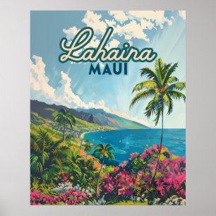 Poster Lahaina Maui Hawaii Beach Coast Retro