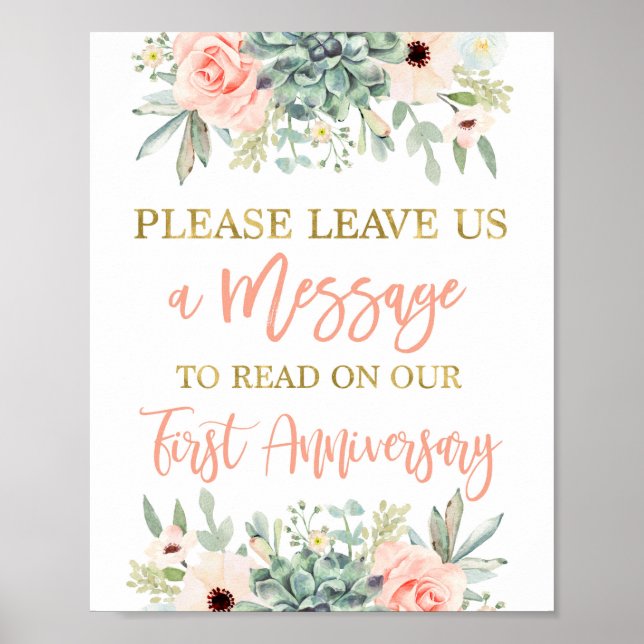 Poster Laissez un message panneau de mariage succulentes (Devant)