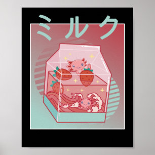 Poster Lait de fraise Axolotl Cottage Coeur Japon Axolotl