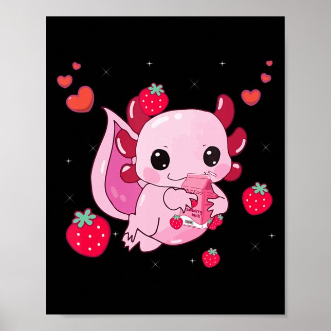 Poster Lait de fraise Axolotl Shake Kawaii Anim japonais (Devant)