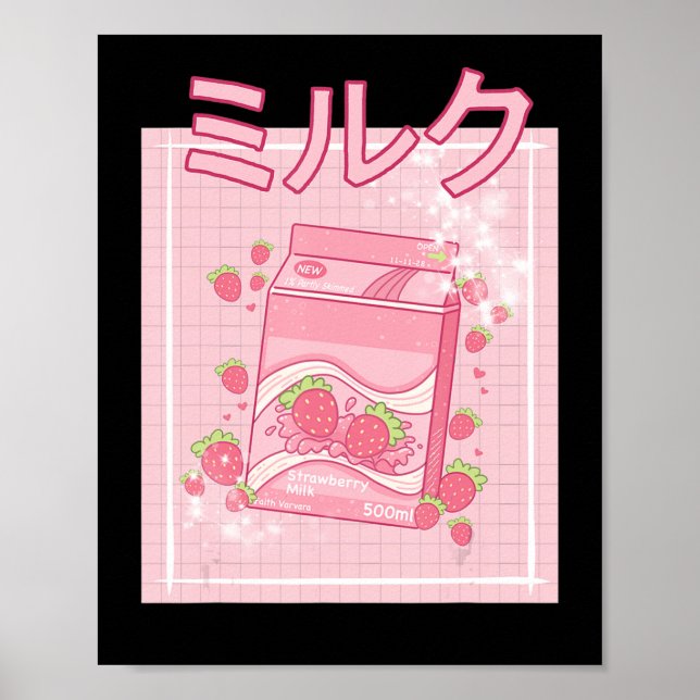 Poster Lait de fraise Kawaii Axolotl Shake Carton Japane (Devant)