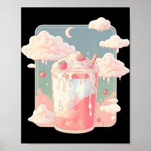 Poster Lait de fraise Milkshake Kawaii Lofi Cute Pastel
