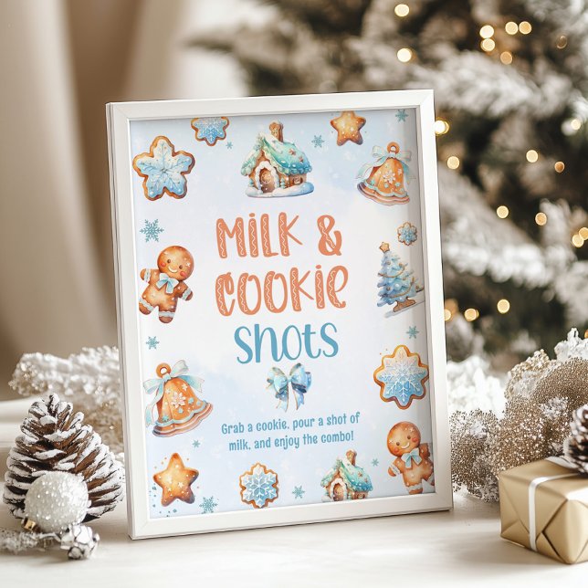 Poster Lait et biscuit Bleu Noël fête d'anniversaire (Créateur téléchargé)