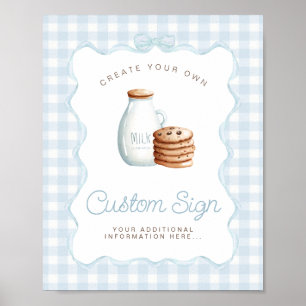 Poster Lait et biscuits Baby shower bleu Signes de table