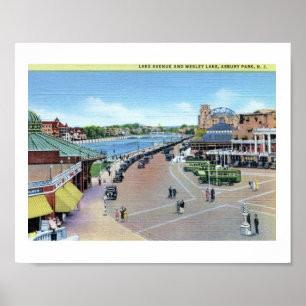 Poster Lake Ave et Wesley Lake, Asbury Park NJ Vintage