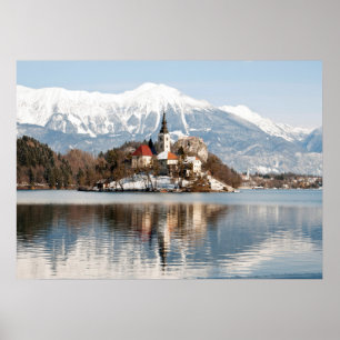 Poster Lake Bled in winter, Slovenia